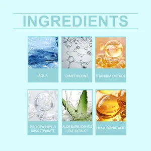Detalle de los ingredientes del maquillaje con ácido hialurónico y extracto de aloe vera