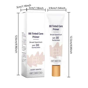 Diagrama detallado de dimensiones de BB Tinted Care Primer SPF 30 para tubo y caja