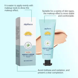 Detalle de la base de maquillaje hidratante blanca marfil Zephoco con SPF 30+