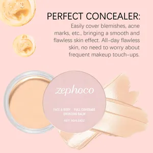 Detail view of ZEPHOCO full coverage bronzing balm texture and ivory concealer shade