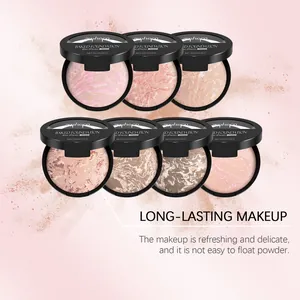 Close-up of Zephoco marbled baked foundation compacts in various shades for long-lasting makeup