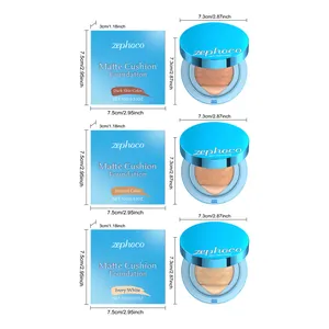 Dimensioni e tonalità per il fondotinta Zephoco Matte Cushion in tre colori di pelle
