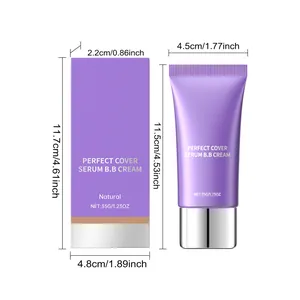 Dimensiones de la BB Cream Serum Hidratante Natural 35g tubo púrpura y caja empaque