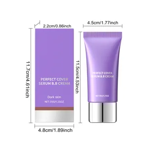 Detailed dimension chart for dark skin moisturizing serum BB cream tube and box