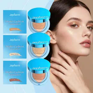 Fondotinta zephoco Matte Cushion in tre tonalità con modella per un trucco opaco naturale