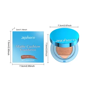 Dimensiones de la base cushion mate zephoco en tono de piel oscuro, peso neto 15g