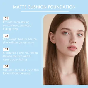 Hermosa modelo muestra el acabado natural de la base de maquillaje cushion mate duradera