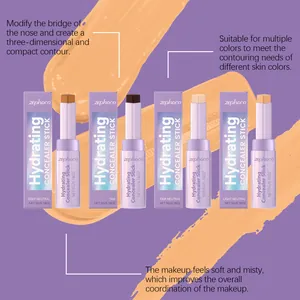 Muestras de textura de corrector hidratante y sticks de contorno Zephoco en cuatro tonos
