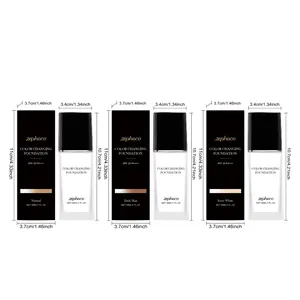 Detail of zephoco color changing foundation bottles and boxes with precise size measurements
