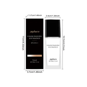 Λεπτομερείς διαστάσεις προϊόντος για Zephoco Color Changing Foundation 30ml μπουκάλι και κουτί