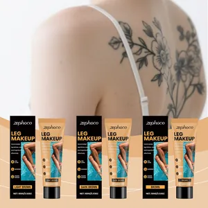 Détail des tubes de maquillage pour jambes Zephoco montrant trois teintes couvrantes