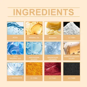Vista detallada de los ingredientes cosméticos como cera de abejas y aceite mineral.