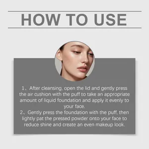 Guía de uso en inglés para la base de maquillaje 2 en 1 cushion y polvos compactos