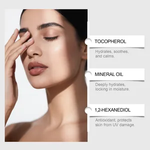 Detalle de ingredientes clave del cushion piel oscura: beneficios de Tocoferol y Aceite Mineral.
