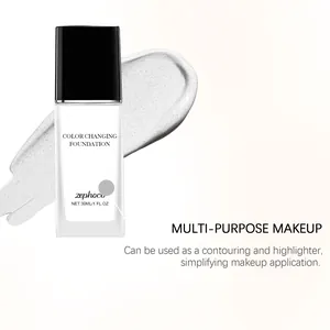 Λεπτομέρεια υφής του zephoco color changing foundation και μπουκάλι των 30 ml.