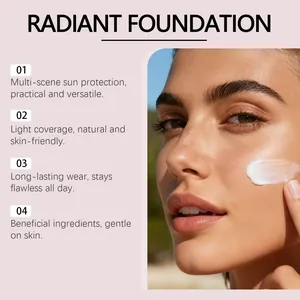 Close-up detail of lightweight radiant foundation being applied for natural skin coverage.