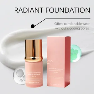 Detailed view of radiant foundation bottle and box showing smooth cream texture