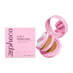 Zephoco Dos-En-Uno Tono de Piel Oscuro Base de Maquillaje en Cojín Polvos Compactos Control de Grasa Corrector Larga Duración