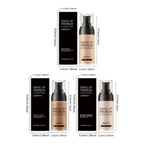 Zephoco foundation bottles in 3 shades with precise size dimensions shown