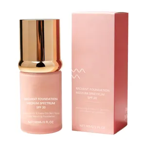 Radiant foundation bottle and box with SPF 30 for moisturizing and even skin tone.