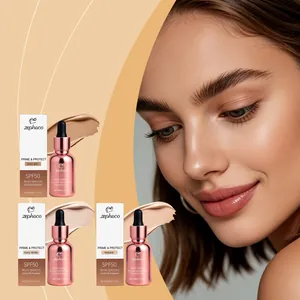 Δείγματα Zephoco SPF50 foundation και λεπτομέρεια υφής δέρματος προσώπου μοντέλου