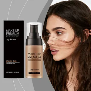 Profi-Ansicht der Zephoco Farbkorrektur-Foundation für dunkle Hauttöne mit Model-Bild