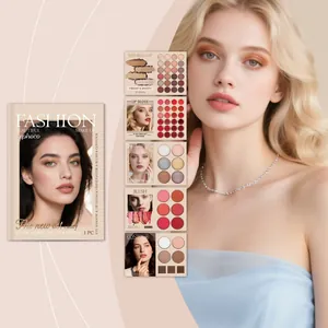 All-in-one professional makeup palette set with eyeshadow, lip gloss, blush, and contour.
