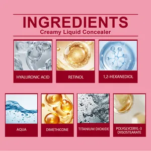 Detailed ingredient list for creamy liquid concealer including hyaluronic acid and retinol.