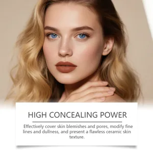 Primer plano que muestra alta cobertura y piel mate impecable en el rostro de modelo.