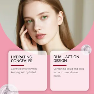 Detail showing features of 2-in-1 hydrating liquid and stick concealer for blemishes