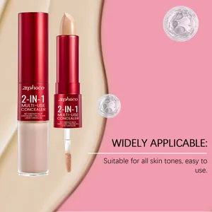 Detail of Zephoco 2-in-1 concealer stick and liquid applicator on pink background