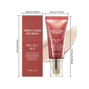 Dimensiones detalladas del tubo de crema BB SPF42 y la caja de embalaje hidratante