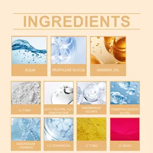 Close-up detail of ingredients list for temperature color-adjusting liquid foundation