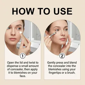 Detailed steps showing how to apply and blend the concealer stick for blemish coverage
