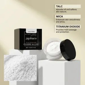 Vista macro detallada de los polvos fijadores zephoco Ivory White con textura fina