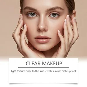 Close-up of natural nude makeup look created by lightweight skin-fitting foundation.