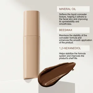 Cocoa liquid concealer detail with ingredient descriptions for mineral oil and beeswax