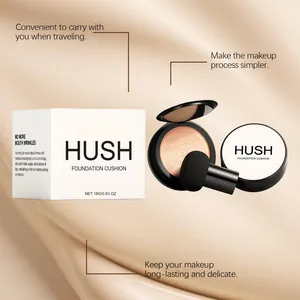 Dettaglio del fondotinta cushion HUSH con spugnetta a fungo per un trucco delicato e duraturo