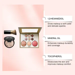 Vista detallada de los ingredientes de la paleta de maquillaje con aceite mineral