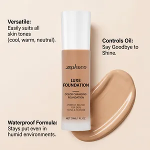 Zephoco Luxe foundation swatch and bottle showing smooth cream texture