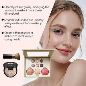 Palette de maquillage professionnelle comprenant fards à paupières, fard et enlumineur.