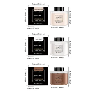 Dimensions of zephoco matte setting powder jars and boxes in three shades for natural finish