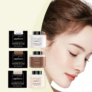Zephoco matte setting powder detail showing ivory, dark, and light shades for natural skin.