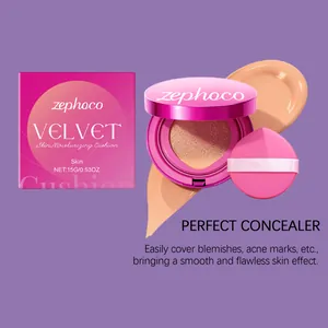 Vista dettagliata di Zephoco Velvet Moisturizing Cushion con piumino e texture