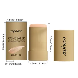 Detail view of zephoco natural foundation stick with product dimensions in cm and inches.