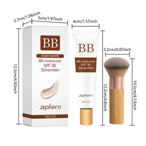 Detailed dimensions of Zephoco SPF 30 ivory white BB moisturizer and brush set
