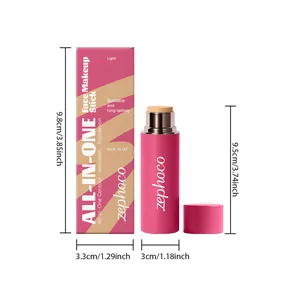 Dimensiones de la barra de maquillaje Zephoco All-in-One tono de piel claro y empaquetado