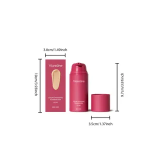 Detailed dimensions of Viareline color changing foundation 30g pink pump bottle