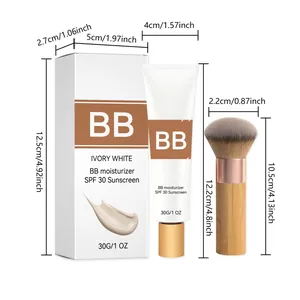 Dimensiones detalladas de la crema BB SPF 30 con brocha de maquillaje profesional incluida