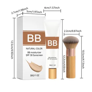 Natural color moisturizing BB cream SPF 30 set including bamboo handle makeup brush